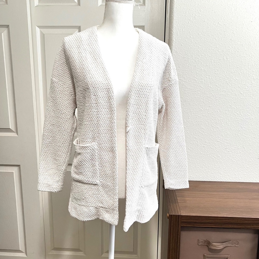 Marine Layer Cream Textured Knit Open Front Catalina Cardigan Sweater XS S